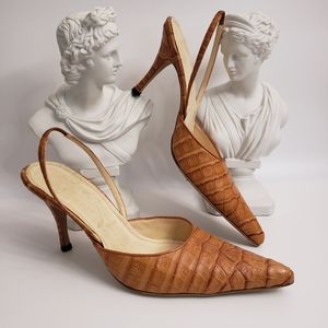 Rene Caovilla Leather Slingback Reptile Croc Normcore sz EU 39 US 8.5